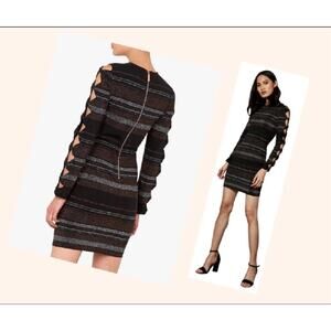 NEW TED BAKER Simona Metallic Stripe Bodycon Dress US Size 2 Womens Knit Black